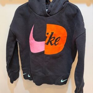 Nike Kids Black Hoodie with Pink and Orange Accents